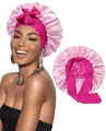 Detalle del gorro de dormir de satén de doble capa con lazo ajustable en color rosa - Talla única / Rosa Y Rosa Rojo