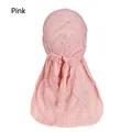 Detail eines rosa Durag im Distressed-Look mit ausgefranstem Stoff und Bindeband - Einheitsgröße / Rosa