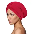 Elegant red ribbed turban hat for women with a stylish cross-front knot and pleated design - Red