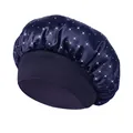 Elastic wide band satin sleep bonnet in navy blue with shimmering rhinestones for hair care - One Size / Navy Blue