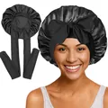Détail du bonnet de nuit en satin noir avec rubans réglables et nœud décoratif - Couture Intérieure / Noir