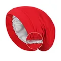 Red double-layer satin bonnet with silver lining and elasticated comfort band - One Size / Red