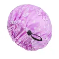 Cuffia da notte in raso viola con cordino elastico regolabile e fantasia floreale. - Regolabile / Viola chiaro
