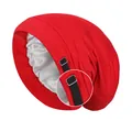 Rote zweischichtige Schlafhaube mit verstellbarem Riemen und silbernem Satinfutter - Rot