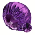 Detalle de la correa elástica ajustable y el gorro de dormir de satén de doble capa - Morado/Morado Claro