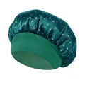 Dark green satin sleeping bonnet with sparkling rhinestones and elastic wide band - One Size / Turquoise