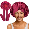 Détail du bonnet de nuit en satin bordeaux avec longs rubans et bord élastique - Couture Intérieure / Bordeaux