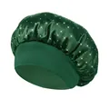 Dark green satin sleeping bonnet with rhinestones and a wide elastic comfort band - One Size / Green