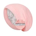Pink double-layered sleep bonnet with soft outer fabric and silver satin inner lining - One Size / Pink