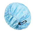 Cuffia per capelli in raso blu con cinturino regolabile e motivo floreale per la notte. - Regolabile / Azzurro