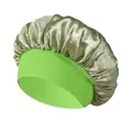 Elastic satin bonnet in dual-tone green with sparkling rhinestones for hair care - One Size / Grass Green