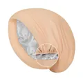Pink double-layer bonnet with silver satin lining and elastic band for hair care - One Size / Khaki