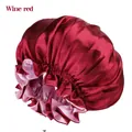 Double-layer satin sleep cap in wine red with a soft pink lining and elastic band - Large Size (36cm) / Burgundy