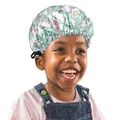 Adjustable satin sleep cap for kids featuring a green unicorn and rainbow print - Fruit Green Print