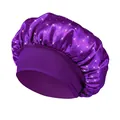 Deep purple satin sleep bonnet with sparkling rhinestones and wide elastic band - One Size / Deep purple