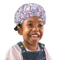 Kids lavender satin sleep cap with adjustable toggle and cute unicorn pattern - Light Purple Print