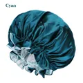 Double-layer satin sleep cap in cyan with elastic wide band for hair protection - Large Size (36cm) / Bright Green