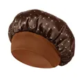 Dark brown satin sleep bonnet with sparkling rhinestones and wide elastic head band - One Size / Coffee
