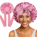Détail du bonnet de nuit en satin rose avec long ruban et grand nœud décoratif - Couture Intérieure / Vieux Rose