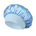 Sky blue satin hair bonnet with sparkling rhinestones and elastic wide band - One Size / Light Blue