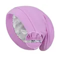 Pink elastic sleep bonnet with silver grey satin lining and adjustable soft band - One Size / Light Purple