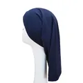 Detail of navy blue high-elasticity under-turban cap for men on a model head - Navy Blue