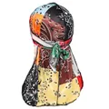 Σατέν durag με πολύχρωμο σχέδιο paisley και μακριά ουρά για στυλ χιπ χοπ - Στυλ Patchwork Λαχούρι Πορτοκαλί Καφέ (Σχέδιο 1)
