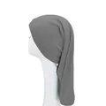 Zijaanzicht van donkergrijze hoofddoek op model met zachte elastische gebreide plooien - Grijs