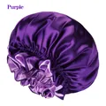 Double-layer purple satin sleep cap with elastic wide band for hair protection - Large Size (36cm) / Purple