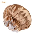 Double-layer elastic sleep bonnet in gold satin with a comfortable wide band - Large Size (36cm) / Gold
