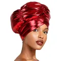 Detail of red metallic turban showing cross-over design and shiny pleated texture - Burgundy