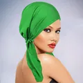 Detail of light green breathable turban hat with rear tie knot and natural drape finish - One Size / Grass Green