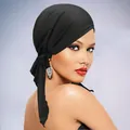 Elegant black breathable turban cap with stylish side tie-knot for women's comfort wear - One Size / Black
