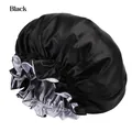 Extra large double layer black satin bonnet with elastic wide band and silky texture - Large Size (36cm) / Black