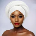 Detailed close-up of white braided twist turban cap with voluminous 3D sponge padding - White