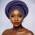 Macro detail of purple African sponge twisted turban showing premium fabric layers - Navy Blue