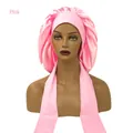 Cuffia da notte in raso rosa con ampie fasce da annodare per la protezione dei capelli - Grande / Rosa