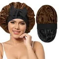 Gorro de dormir de satén bicolor marrón y negro con banda elástica ancha y un lazo - Talla única / Café Y Negro