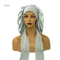 Cuffia da notte in raso argento setoso per donna con laccio lungo per proteggere i capelli - Grande / Grigio