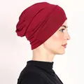 Detail of wine red elastic turban hat with pleated texture for Muslim women headwear - One Size / Burgundy