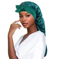 Cuffia da notte in raso verde scuro per donna con coda lunga e fiocco elegante - Blu Aqua