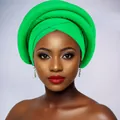Detail of vibrant green multi-layer sponge twisted headwrap with rhinestone earrings - Green