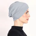 Detailed side view of light gray stretch pleated turban cap with soft texture - One Size / Light Gray