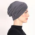 Close-up of dark grey elastic turban cap showing soft knit fabric and neat stitching - One Size / Dark Gray