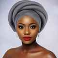 Detail of grey braided African twisted turban featuring multi-layer spiral design and texture - Dark Gray