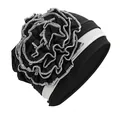 Detail of side flower turban with silver edging and elastic fabric texture - One Size / Black Grey