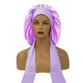 Cuffia da notte in seta lavanda con lacci lunghi per proteggere i capelli delle donne - Grande / Viola Chiaro
