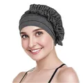 Dettaglio del turbante grigio scuro con decorazione a balze e morbido tessuto a maglia - Taglia unica / Grigio scuro