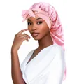 Bonnet de nuit long en satin rose avec nœud papillon pour le soin des cheveux - Rose