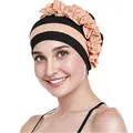 Dettaglio del turbante plissettato nero e rosa corallo con grande decorazione a balze - Taglia unica / Nero con volant kaki